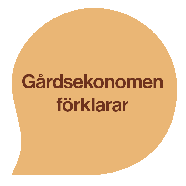 En pratbubbla med texten "Gårdsekonomen förklarar"
